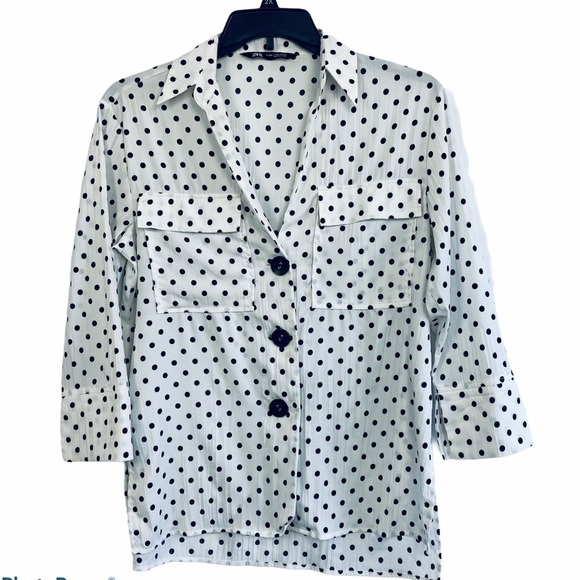 ZARA polka dot button down oversized Tunic Top Size XS - Picture 1 of 6